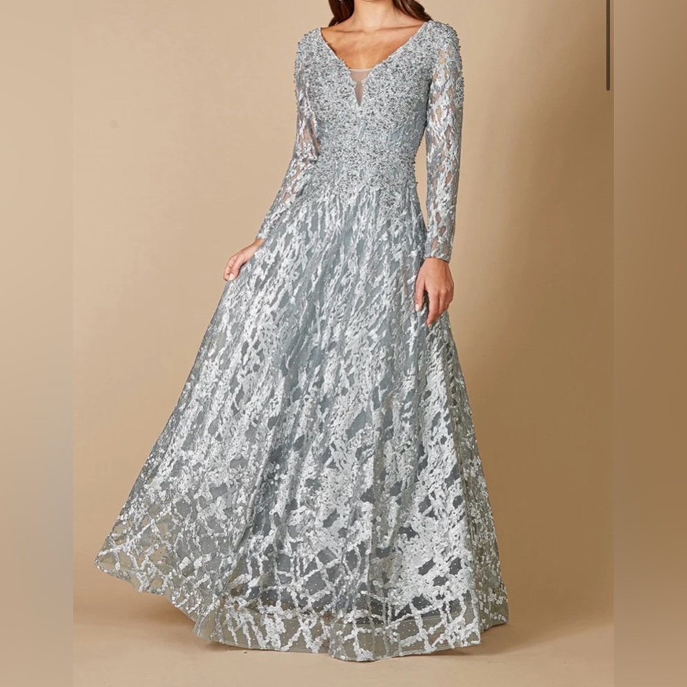 LARA Slate Long Sleeve Lace Dress